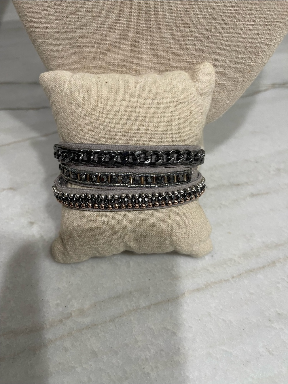 Stella & Dot Grey and Gunmetal Multi-Row Wrap Bracelet
